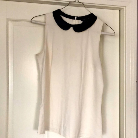 Ann Taylor white tank shell with black faux-leather collar - Picture 1 of 2